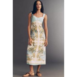 Royal Sea Cotton Midi <b>Dress</b> Custom Elegant Beach Ladies Floral <b>Boho</b> Sleeveless Casual Natural Waist Solid Pattern - Product Image 1