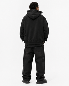 Custom Embroidered Distressed Oversized Cotton Hoodie Heavyweight Spring Streetwear <b>Pullover</b> <b>Men's</b> OEM ODM - Product Image 3