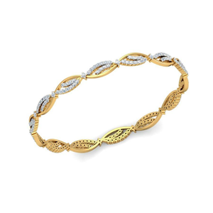 AJRETAIL Women's 1.75ct Leaf Whisper Natural Round Brilliant Cut Diamond Bangle Yellow Gold-HI Color VS-SI Clarity Ethnic Style - Product Image 2