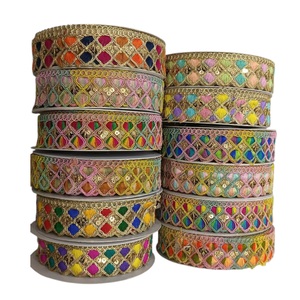 Premium Quality Handmade 100% Cotton Lace Trimmings & Ribbons with <b>Sequins</b> High Fashion & Crafting Decor for Wedding Dresses - Product Image 1