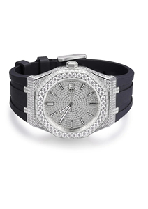 Reloj Mecánico de Lujo con Incrustaciones de Diamantes, Caja de Acero Inoxidable de 40 mm, Esfera de Cristal, Correa de Goma, Fecha Automática, Moda de Lujo, Estilo Casual de Negocios - Product Image 1