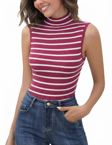 Best Quality Customized Logo Women's Sleeveless Turtleneck Tank <b>Top</b> Solid Design Breathable Casual Polyester/Cotton Material - Product Image 6