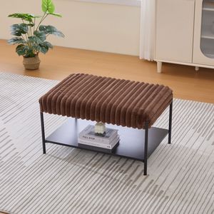 30.7\" Wide Faux Fur Footrest Ottoman Coffee <b>Table</b> <b>with</b> Black Metal Legs Wooden Open Storage Shelf <b>Stools</b> & Ottomans - Product Image 4