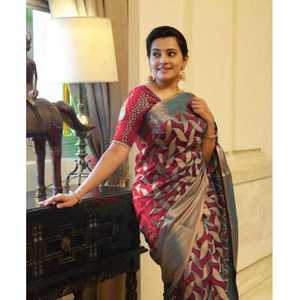 WEDDING WEAR LICHI SILK JACQUARD WORK <b>SAREE</b> WITH UNSTITCHED BLOUSE <b>MAROON</b> - Product Image 1