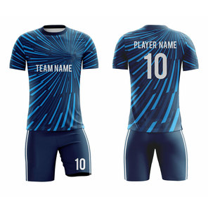 เสื้อฟุตบอลแบบซับลิเมชั่นสั่งทำพิเศษสำหรับผู้ชาย ลายทางสีขาวน้ำเงิน หมายเลข 10 พร้อมชื่อทีมและชื่อผู้เล่น ผ้าโพลีเอสเตอร์ระบายอากาศ แขนสั้น - Product Image 4