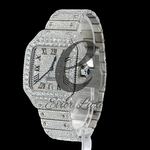Montre carrée exceptionnelle en moissanite argentée, sertie de pierres, 40 mm, montre de luxe hip-hop pour occasions spéciales et bijoux de mode - Product Image 2