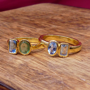 Anillo Clásico de Plata de Ley 925 Chapado en Oro con Topacio Azul para Mujer, Joyería para Bodas - Product Image 6