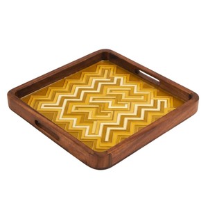 Handcrafted <b>Round</b> Mango Wood Serving <b>Tray</b> with Premium Blue Bone Inlay Zigzag Pattern Decorative Platter for <b>Table</b> and Home - Product Image 3