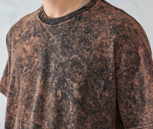 T-shirt 100 % coton délavé à l'acide, style vintage vieilli, coupe droite pour homme, devant tricoté, vente en gros - Product Image 2