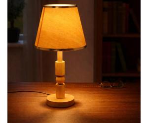 Wooden Table Lamp With Beige Paper Shade Empire Shape Scandinavian Design Warm <b>Light</b> - Product Image 1