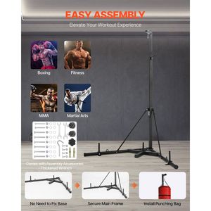 Heavy-Duty Steel Punching Bag <b>Stand</b> with Adjustable Height and <b>Weighted</b> Base Workout Training Equipment for Boxing & Fitness - Product Image 6