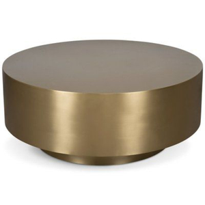 Luxury <b>Round</b> Brass Coffee Table Metal Center Table for High-End Living Room Decor <b>Brushed</b> Gold Finish Drum Table for Hotels - Product Image 1