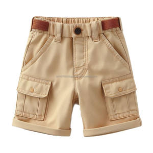Pantalones cortos Cargo tejidos para niños de colores personalizados al por mayor, pantalones cortos informales de verano de algodón con múltiples bolsillos, transpirables, antiarrugas, con logotipo impreso para niños - Product Image 1