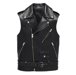Chaleco de Cuero Clásico de Invierno Transpirable de Alta Calidad para Hombre, Cuello Camisero, Elegante Chaleco de Cuero sin Mangas con Cremallera y Cinturón - Product Image 1