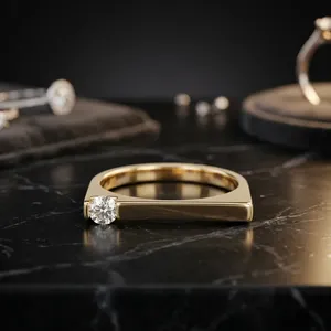 Anillo minimalista de plata de ley 925 con circonita cúbica redonda de 5 mm, chapado en oro, para mujer, ideal para regalo. - Product Image 3