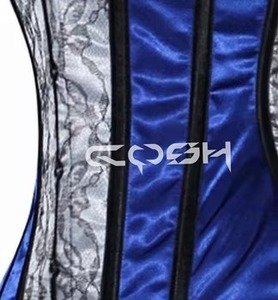 Corset sous-poitrine en satin bleu avec superposition de dentelle argentée - Product Image 6