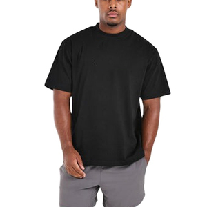 เสื้อยืดโอเวอร์ไซส์ผู้ชายผ้าฝ้ายสำหรับฤดูร้อน ระบายอากาศได้ดี คุณภาพสูง ทรงหลวมไหล่ตก สีดำ ทรงบ็อกซี่  หน้าเสื้อเรียบ แขนสั้น - Product Image 1