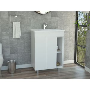 Mobiletto da bagno rettangolare bianco a 2 ripiani, autoportante - Product Image 1