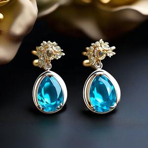 Boucles d'oreilles pendantes plaquées or en argent sterling 925 MonaLisa bleu naturel fait à la main - Product Image 3