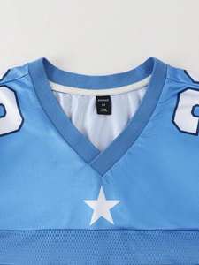 Camiseta Deportiva de Fútbol Americano Azul Cielo con Pedrería para Mujer, Malla Transpirable de Poliéster, Cuello en V, Estilo Urbano, Número Brillante, OEM - Product Image 5