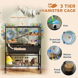 3-Tier Modern Hamster Cage <b>Deep</b> Tray Storage <b>Shelf</b> Big Exercise Wheel Hut Rolling Rat Cage System for Medium Breed Size for - Product Image 5