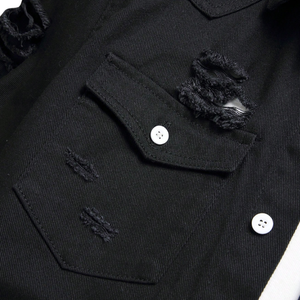 Chemise en jean noir déchiré pour homme, manches courtes, boutonnée, décontractée, été, 100 % coton sergé, lavée, coupe classique, respirante - Product Image 5