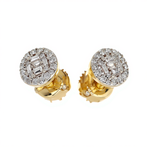 Pendientes de Diamantes Naturales Redondos y Baguette de 0.24 Ct, Oro Amarillo de 14k, Joyería Fina para Mujer - Product Image 1