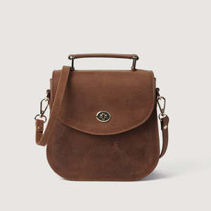 Brown Women Fashion Genuine Leather Shoulder Saddle Handbag with Lock Closure Vintage Style Two Handles Low MOQ - Product Image 1