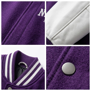 NewYork <b>Varsity</b> <b>Jacket</b> <b>Purple</b> Wool Blend Men's Preppy Style Embroidered Letterman Bomber Autumn Wear - Product Image 5