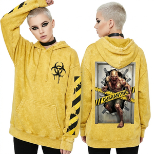 Sudadera con Capucha Personalizada para Mujer, Lavado Ácido Naranja, Gráfico de Calavera Geométrica, Estilo Retro Desgastado, Fabricante de Ropa Urbana - Product Image 5