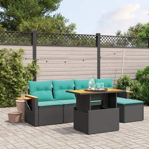 ชุดโซฟาลานบ้านหวายโพลีสีดำ 6 ชิ้นพร้อมชุดเบาะรองนั่งในสวน - Product Image 1