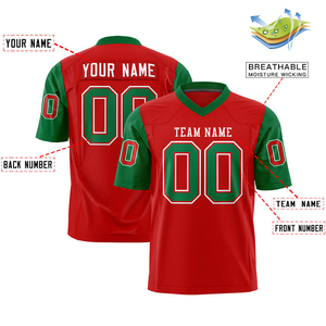 Camiseta de Fútbol Americano Personalizada para Hombre, Cuello en V, Manga Corta, Roja y Verde, Impresión Sublimada, Absorbe la Humedad, Corte Regular, para Equipo Deportivo - Product Image 2