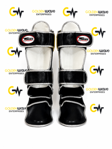 Protège-tibias de boxe en cuir professionnels Twins, protection renforcée, respirants, durables, fermeture auto-agrippante - Product Image 4
