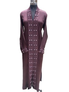 Elegante Abaya Morada de Satén con Diamantes y Bordados a Mano, Vestido Largo de Manga Larga para Mujer, Estilo de Oriente Medio, Uso Diario - Product Image 1