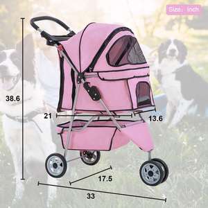 Poussette pliable en TH-PPS-207 pour animaux de compagnie avec cadre en acier inoxydable, grand panier de rangement et roues verrouillables pour les voyages en plein air et en ville - Product Image 5