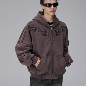 Conjunto Deportivo Casual Personalizado para Hombre 2 en 1 Transpirable con Lavado Ácido, Sudadera con Cremallera y Pedrería, Pantalones Acampanados de Felpa 100% Algodón de Secado Rápido - Product Image 2