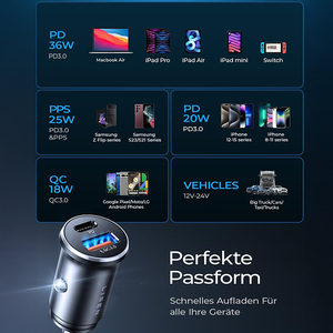 Sạc ô tô hợp kim LISEN 54W, sạc siêu nhanh 35 phút, hai cổng USB C, bộ chuyển đổi tẩu thuốc 12V cho iPhone 16e 15 14 13 Pro Max Samsung - Product Image 6