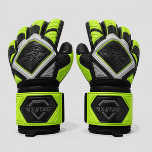 Gants de gardien de but professionnels personnalisés, vert néon noir, protection des doigts, fabricant direct de gants de gardien de but de football - Product Image 1
