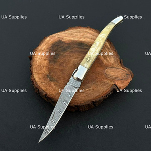 Traditional Laguiole Style Pocket Folding Knife Hand Forged Damascus Steel Blade Camel Bone Handle Industrial Grade Hunting OEM - Product Image 5