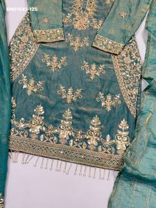 Top Quality Fancy Silk with Embroidery Beads-<b>Sequin</b> work & Fancy Border Suit-<b>Flared</b> Plazzo-Matching Dupatta Set Indian Supplier - Product Image 6