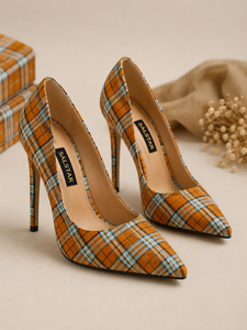 Zapatos de Tacón Alto con Diseño Escocés a Cuadros para Mujer – Elegantes Tacones para Bodas y Eventos Nocturnos, Venta al Por Mayor - Product Image 1