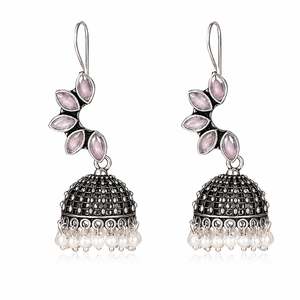 Pendientes de Araña de Latón Vintage Plateado Antiguo con Ónix y Perlas de Imitación, Diseño Étnico Indio para Ocasiones de Fiesta de Mujer - Product Image 4