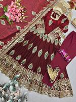 Costume Anarkali pour femmes indiennes et pakistanaises, longueur standard, pour occasions spéciales, avec dupatta brodée, séchage rapide, toutes saisons