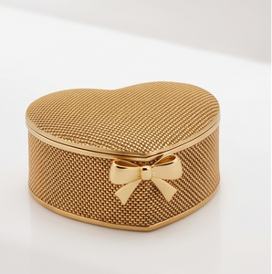 Wholesale Gold Finish <b>Heart</b> <b>Shaped</b> Metal Date And Dry Fruit Storage Box Decorative Gift Container With Bow - Product Image 3