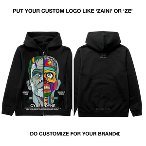 350gsm Heavyweight Cotton Polyester Woven Zip Hoodie Men's Winter Front Black Custom DTF Print Embroidery Logo Streetwear - Product Image 1