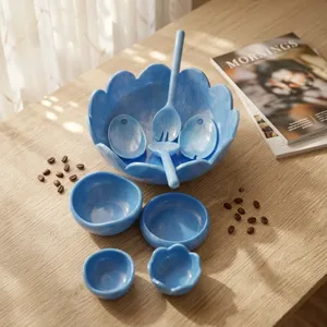 Juego de Tazones para Ensalada de Resina con Diseño de Flor de Loto Rosa, Cucharas, Platos para Salsas, Diseño Clásico, Apto para Lavavajillas, Vajilla para Decoración de Fiestas en Casa - Product Image 4