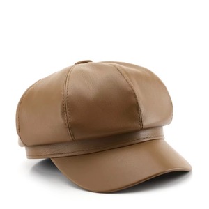 Brown PU Leather <b>Beret</b> Hat Retro Solid Color Newsboy Cap for <b>Women</b> Casual Travel Outdoor - Product Image 3