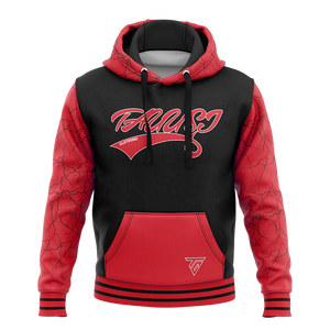 Best Design 3D Embroidery <b>Men's</b> Sublimation <b>Hoodie</b> <b>Red</b> Black Color Block Raglan Sleeve Pullover Sweatshirt Digital Print <b>Hoodie</b> - Product Image 1