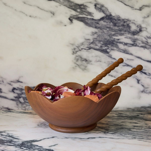 Tazón de Madera Clásico con Borde Festoneado, Hecho a Mano, Ecológico, para Servir Comida, Vajilla para Cenar en Casa - Product Image 1