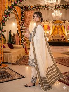 Conjunto de traje Salwar de rayón premium con bordado de espejos auténticos y dupatta de algodón Mal - Product Image 3